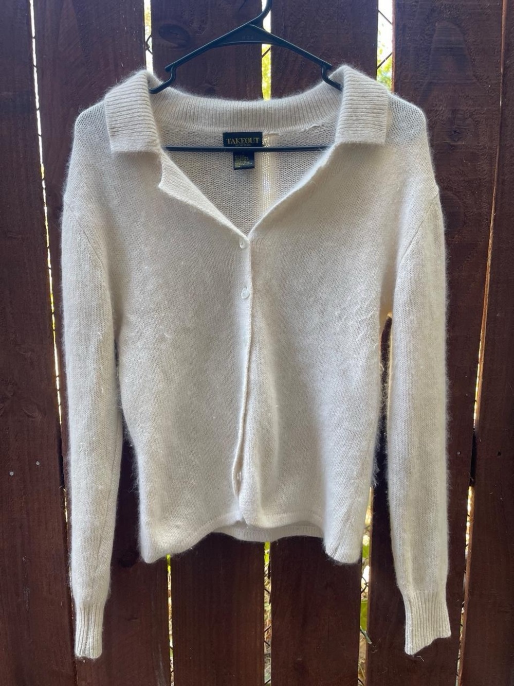 Takeout New York Cream Silk Angora Soft Minimalist Quiet Luxury Cardigan Sz M